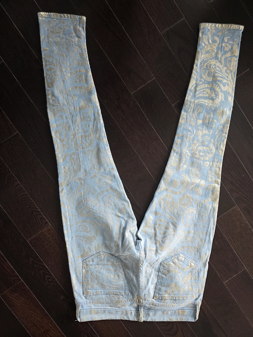 MOTHER Light Blue Metallic print denim Jeans - Picture 8 of 9